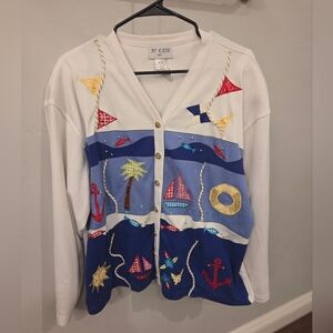 Nautical Themed Women's Top - White and Blue